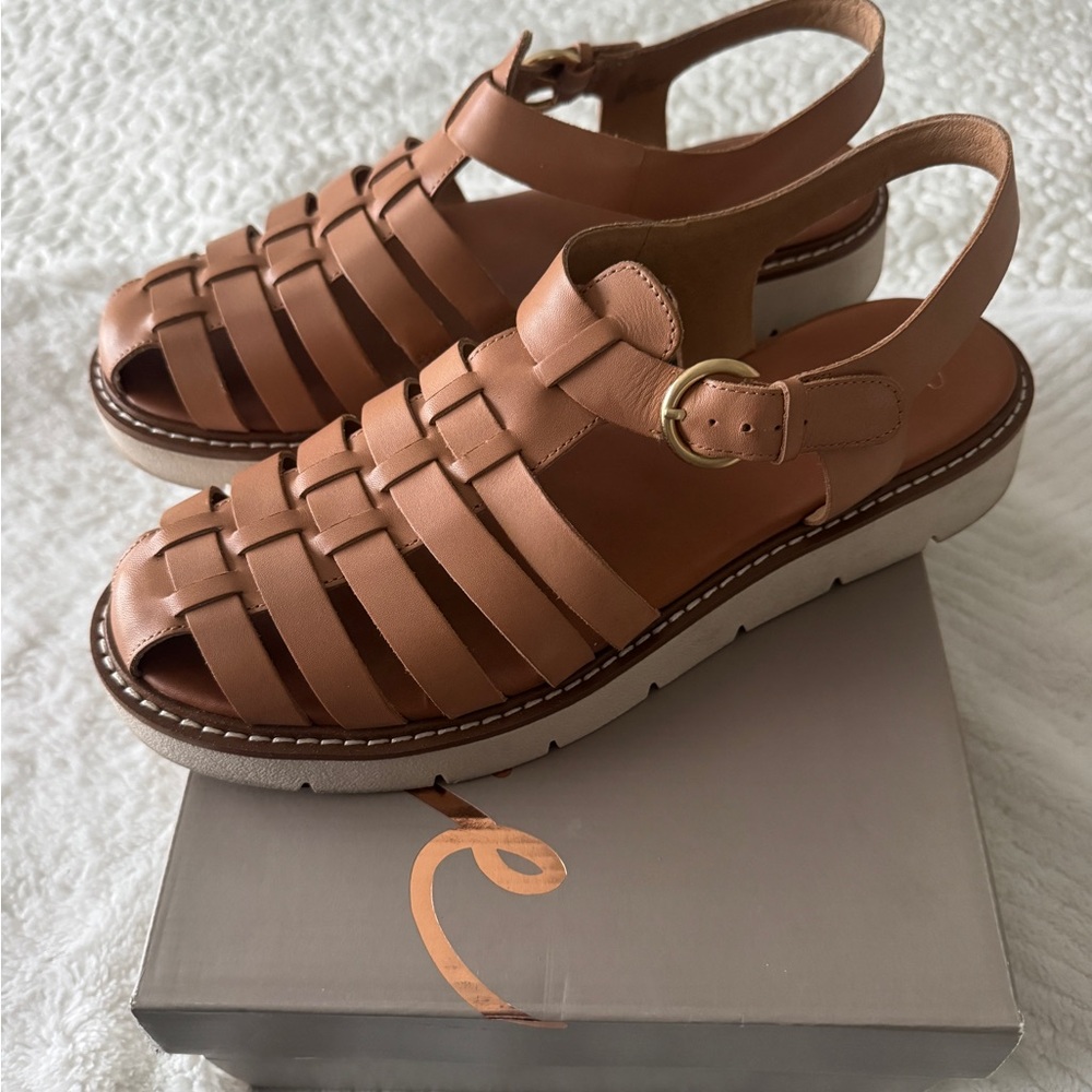 Crown Vintage Women's Fisherman Leather Sandal 9.5 Natural Tan